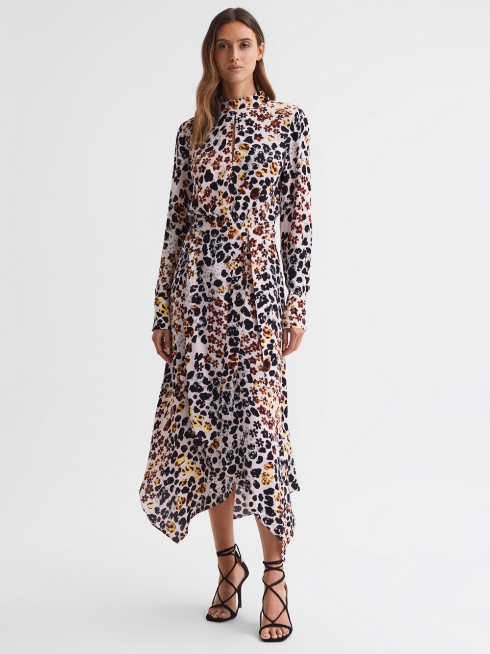 Reiss Lira Animal Print Belted Midi Dress